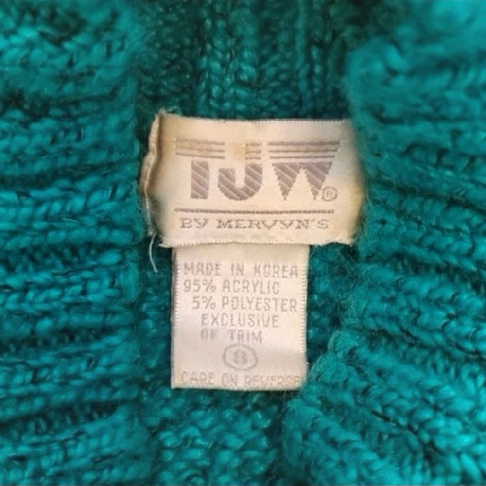 Vintage 80s TJW for Mervyn’s Women’s Turquoise Mock Neck Cable Knit Sweater SM - Picture 11 of 11